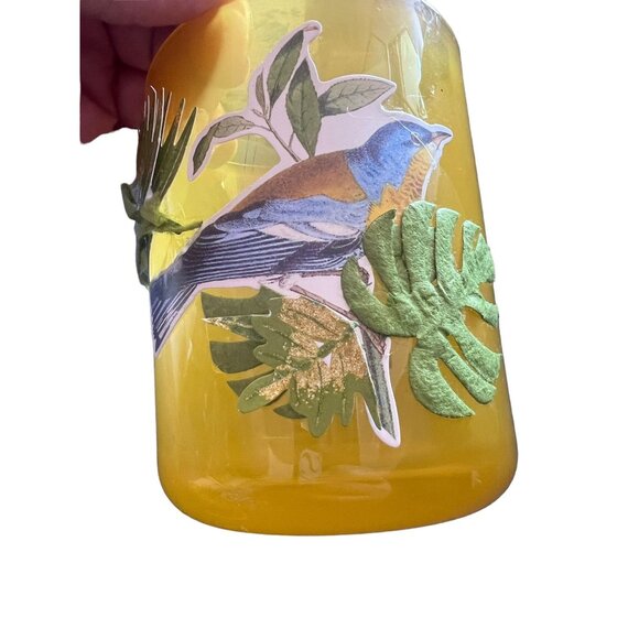 Blue Bird Upcycled Assemblage Art Upcycled Candle Holder Yellow Glass Storage - Picture 8 of 10